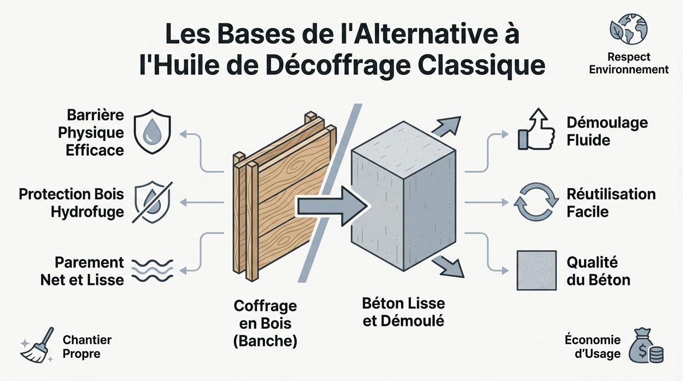 Application d'une alternative écologique à l'huile de décoffrage sur un coffrage en bois