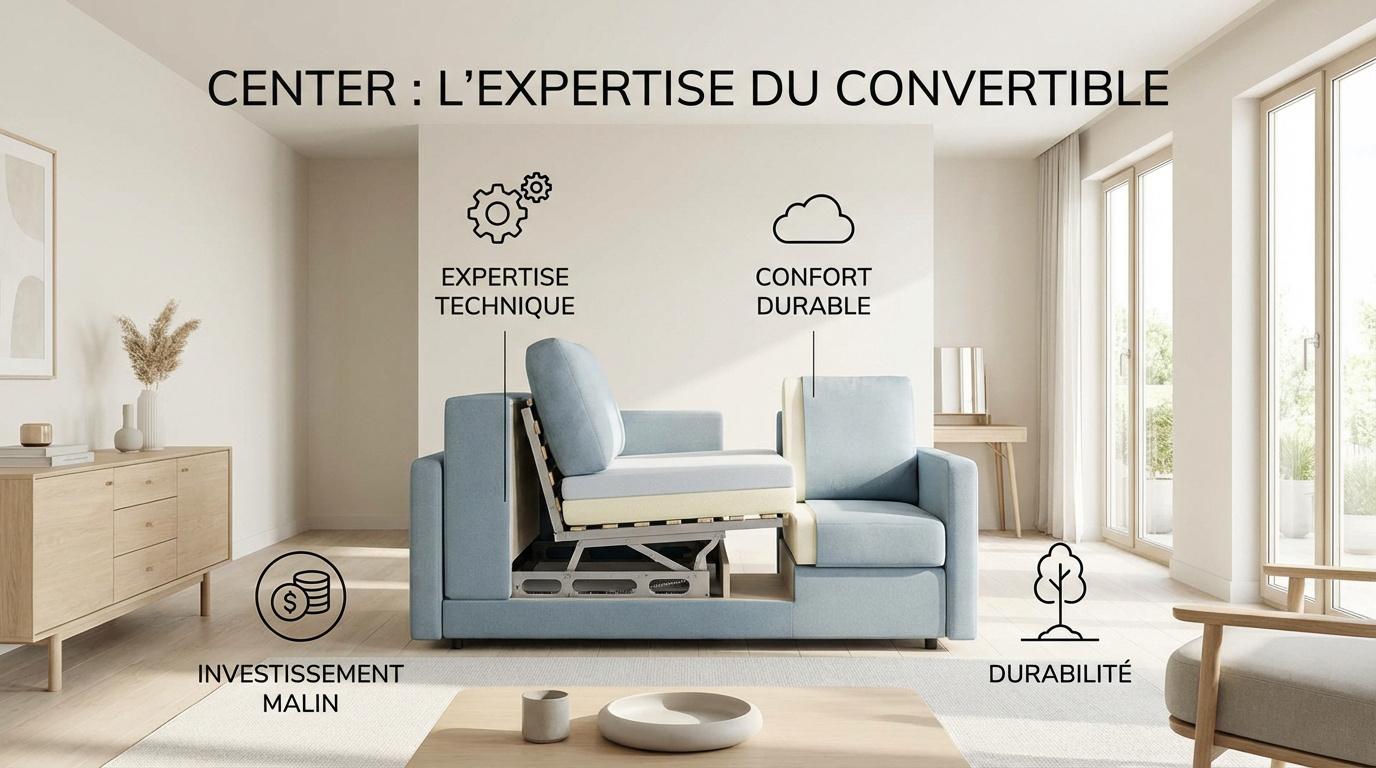 Canapé convertible Center élégant et robuste pour un usage quotidien