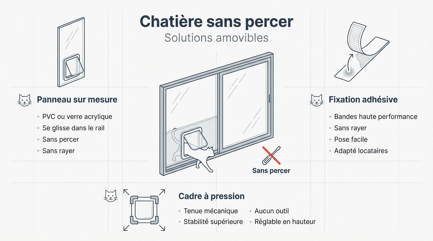 Installation d'une chatière amovible sur une baie vitrée sans perçage