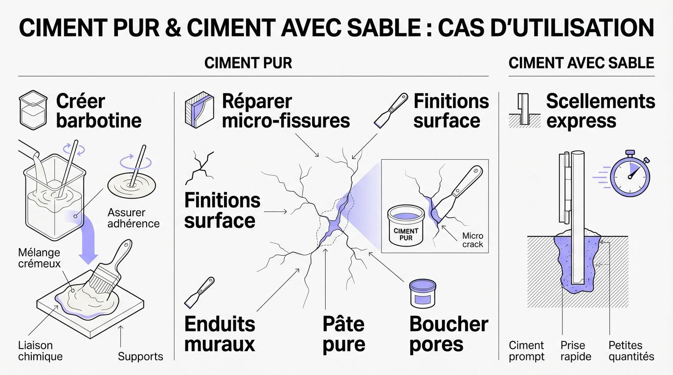 Comparaison entre l'application de ciment pur et de mortier avec sable pour les travaux de rénovation