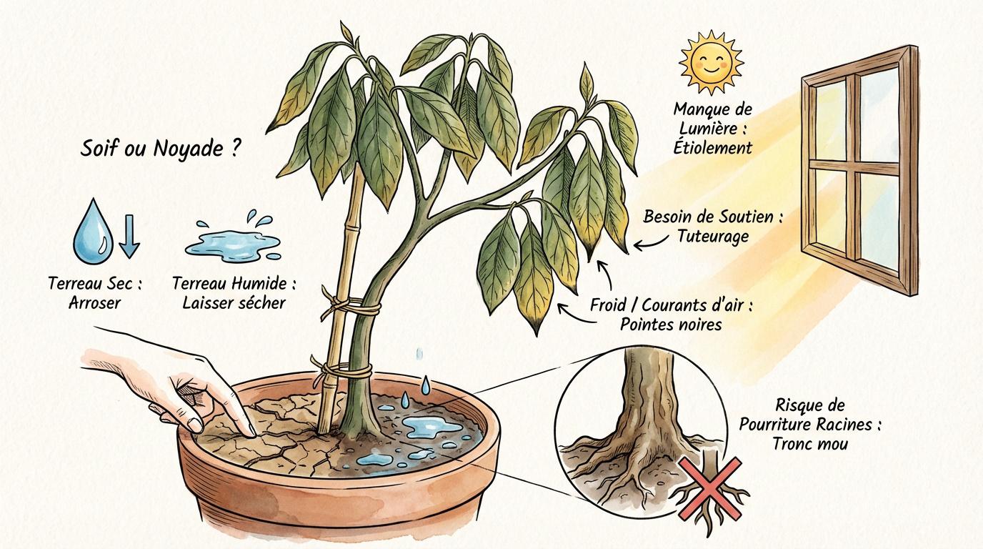 Diagnostic d'un avocatier aux feuilles tombantes