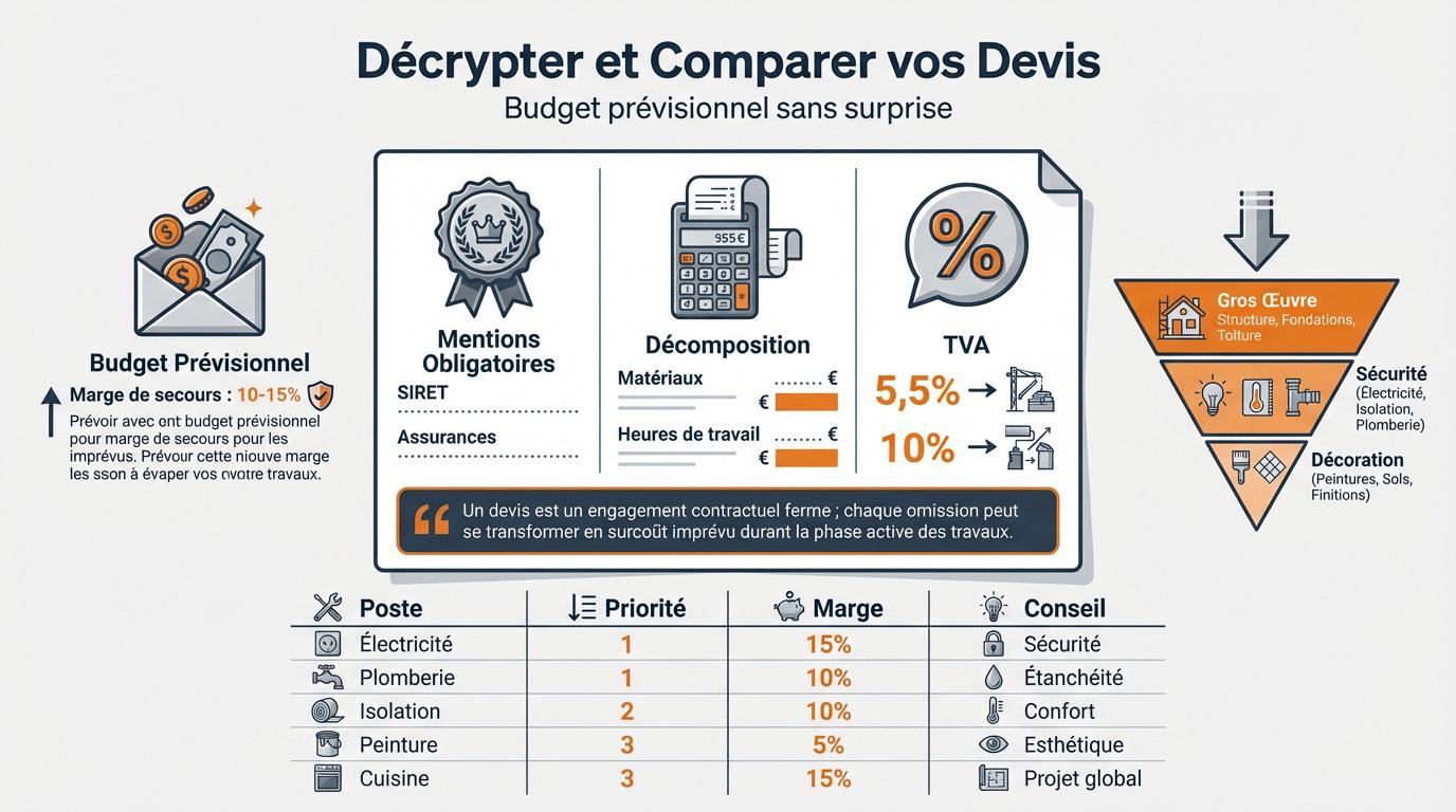Analyse comparative de plusieurs devis d'artisans pour des travaux de rénovation