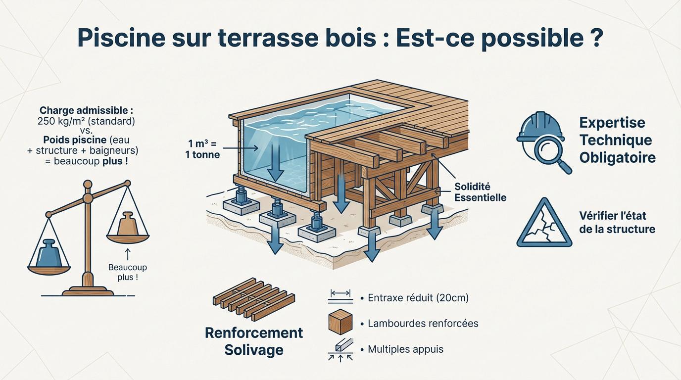 Installation d'une piscine hors-sol sur une terrasse en bois renforcée