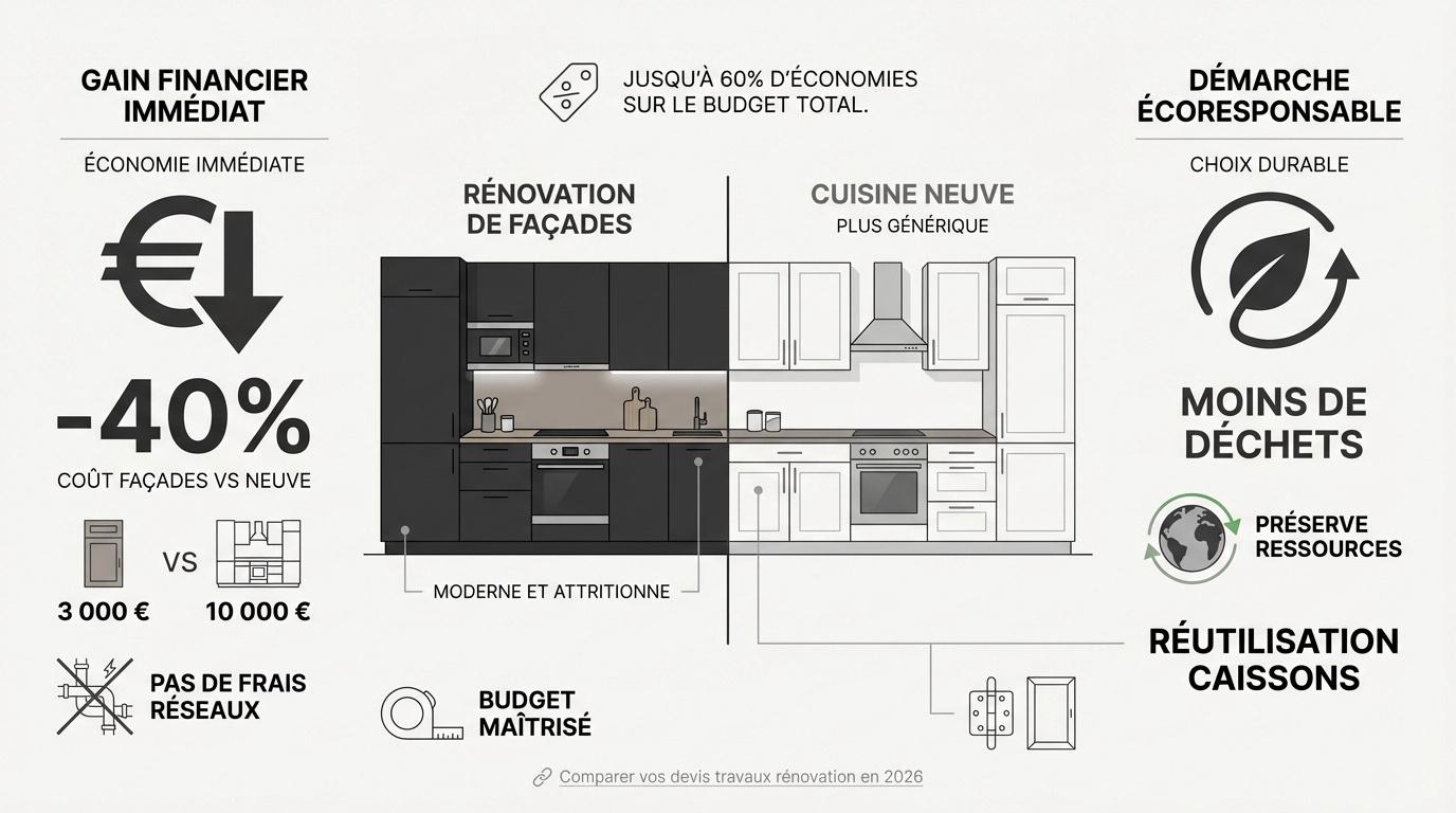 Rénovation de cuisine écologique avec changement de façades et conservation des caissons