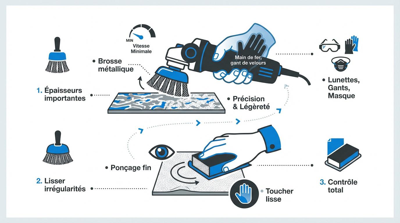 Technique de retrait mécanique et manuel du mortier de joint sur carrelage sec
