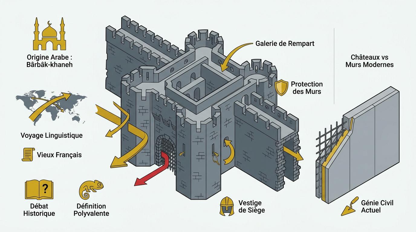 Détails architecturaux d'une barbacane de château fort