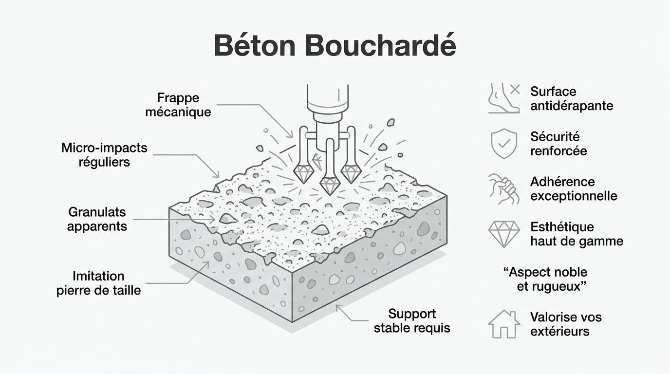 Texture rugueuse et sécurisée d'un béton bouchardé