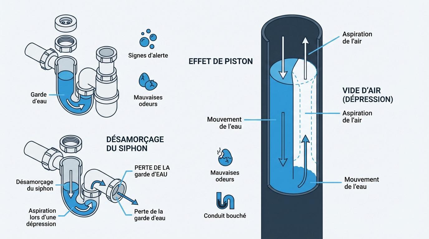 Schéma explicatif des bruits de glouglou dans les canalisations de WC