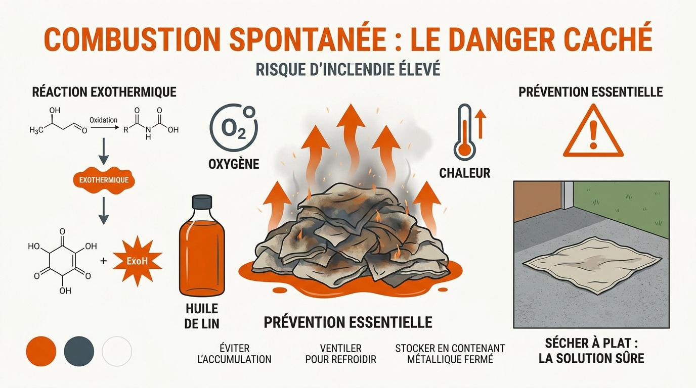 Risque de combustion spontanée d'un chiffon imbibé d'huile de lin