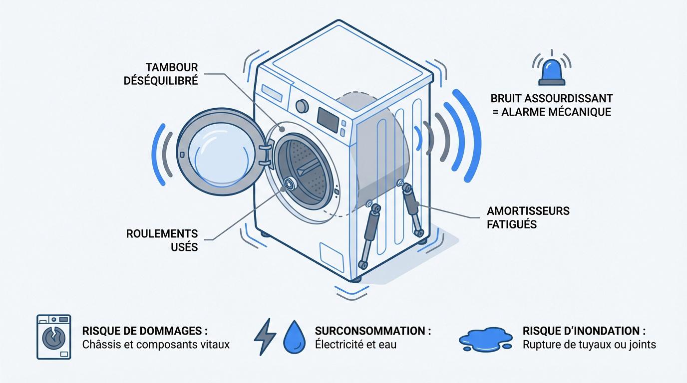 Diagnostic d'un lave-linge faisant un bruit de marteau-piqueur lors de l'essorage