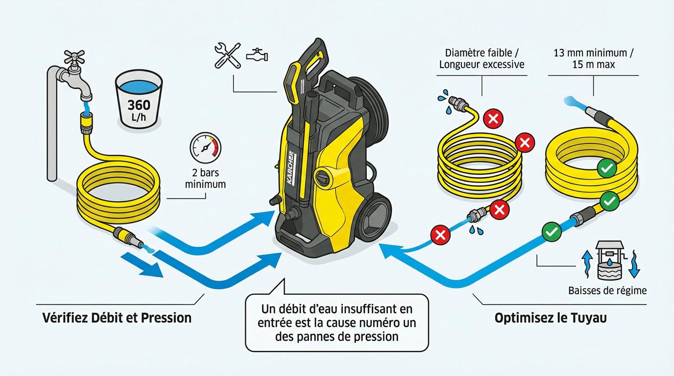 Vérification de l'alimentation en eau d'un nettoyeur haute pression Karcher
