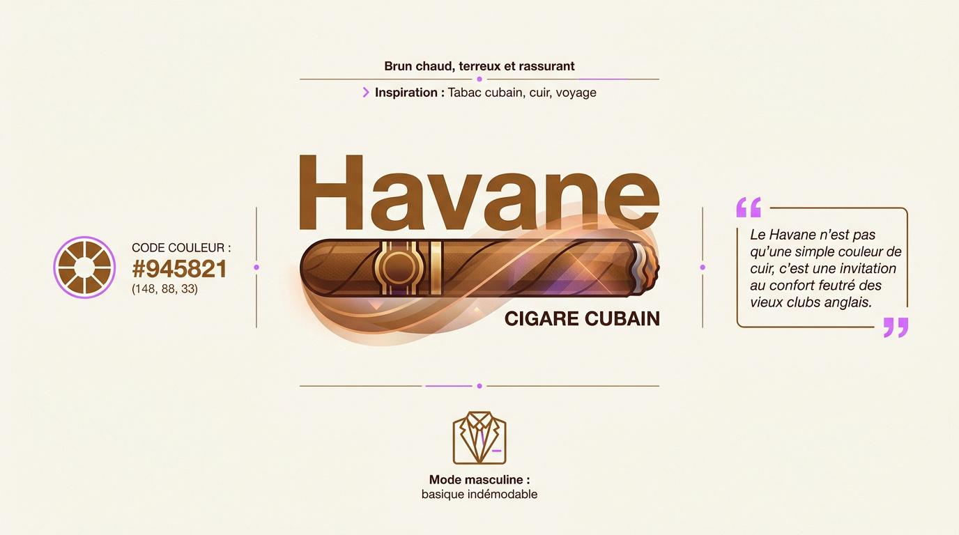 Infographie présentant les caractéristiques et l'origine de la couleur havane liée au tabac cubain