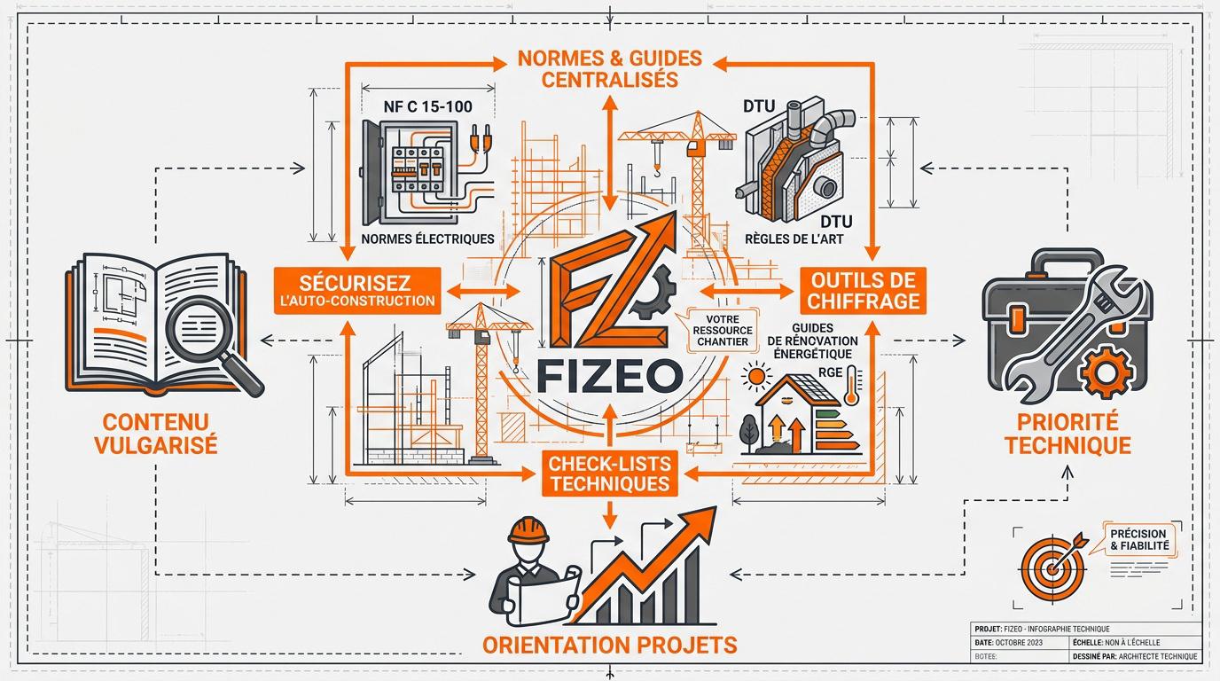 Infographie Fizeo sur les normes de sécurité et guides de chantier pour la rénovation
