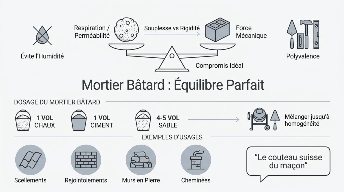 Préparation d'un mélange de mortier bâtard onctueux pour maçonnerie ancienne