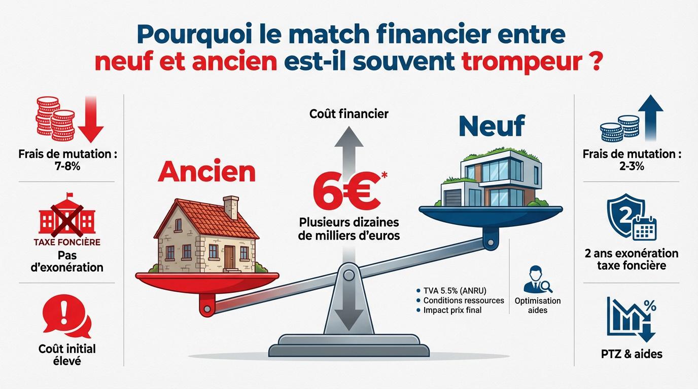 Comparaison des coûts financiers entre un achat immobilier neuf et ancien