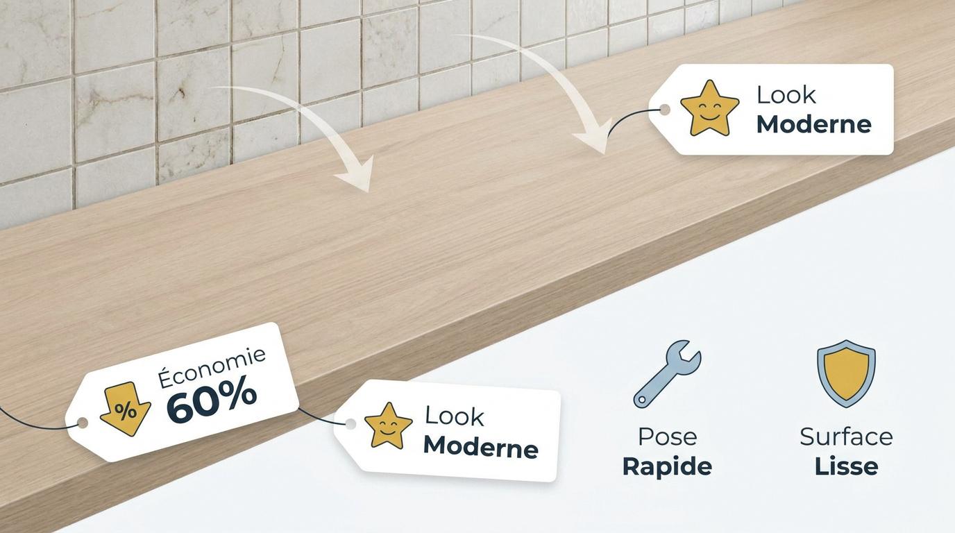 Rénovation d'un plan de travail de cuisine avec un revêtement stratifié moderne