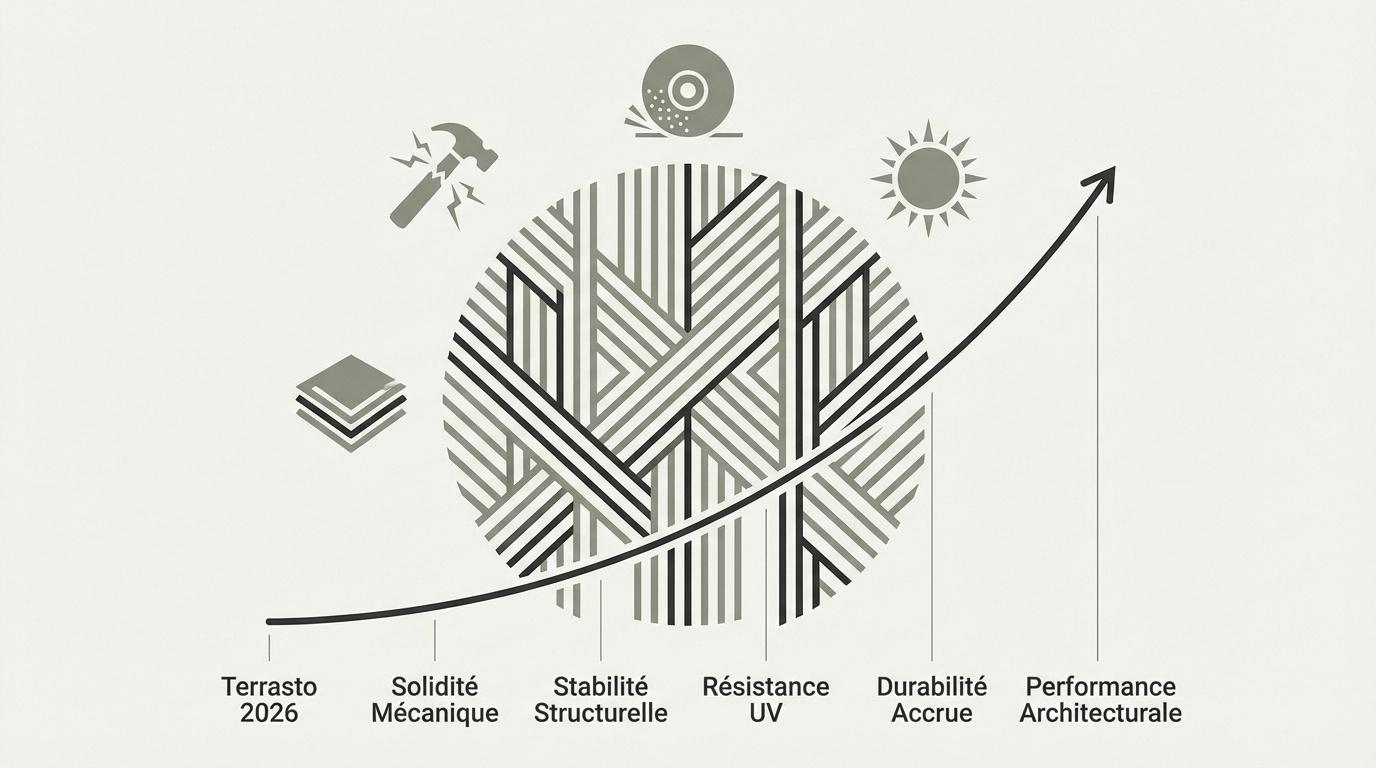 Revêtement extérieur Terrasto haute performance installé sur une terrasse moderne en 2026