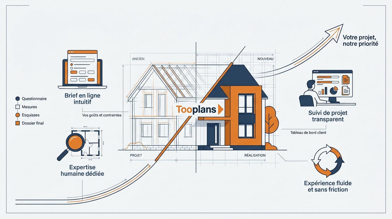 Transformation d'un intérieur ancien vers un design moderne avec Tooplans