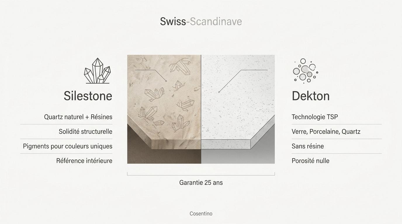 Comparatif technique entre les surfaces Silestone et Dekton pour plans de travail