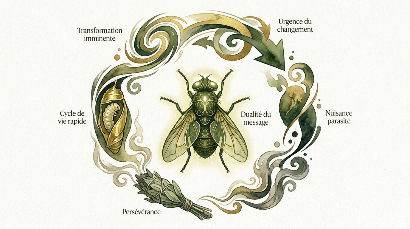 Mouche posée symbolisant la transformation et l'urgence spirituelle