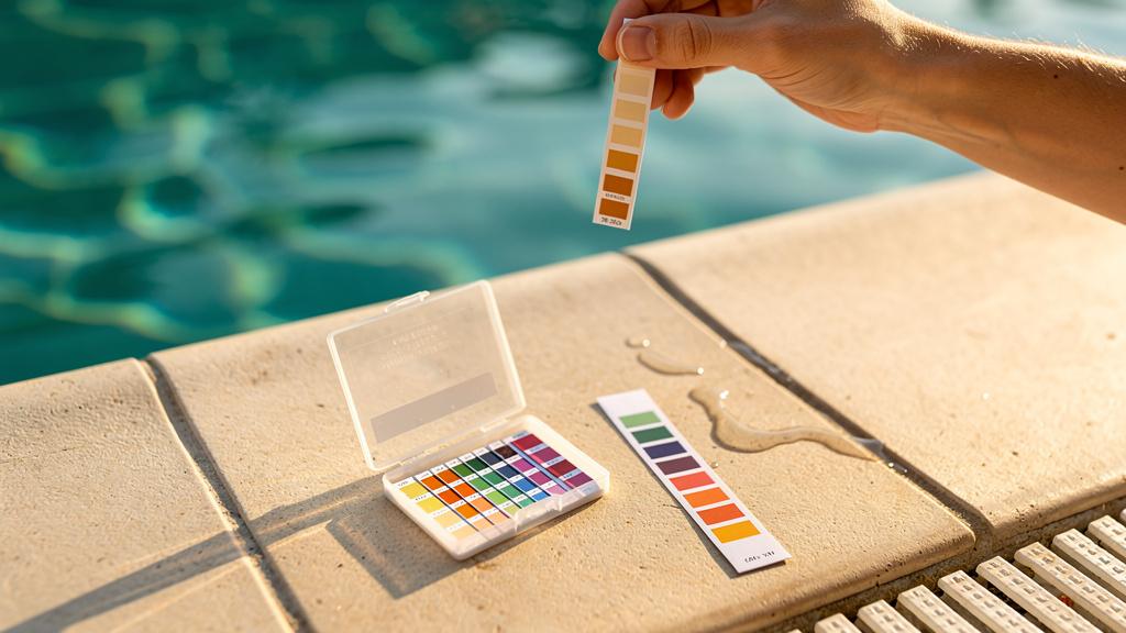 Test du taux de chlore dans une piscine avec des bandelettes