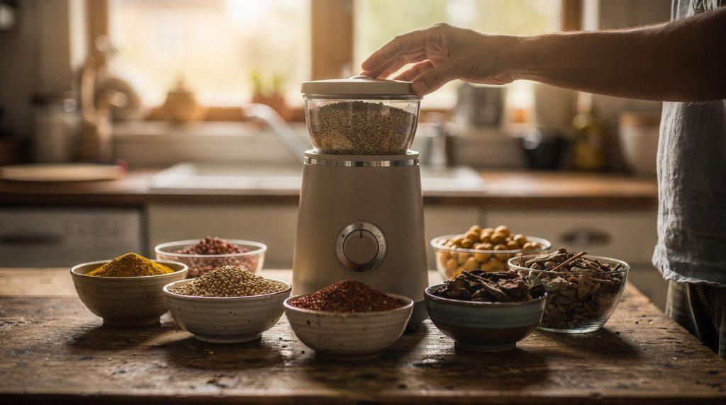 moulin electrique a grains et epices dans une cuisine moderne