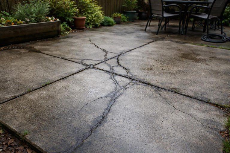 Est-ce que l’eau abîme le béton ? Ce qui se passe vraiment Dalle béton extérieure fissurée avec traces d'humidité