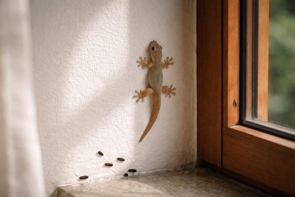 Fientes de gecko sur une surface murale