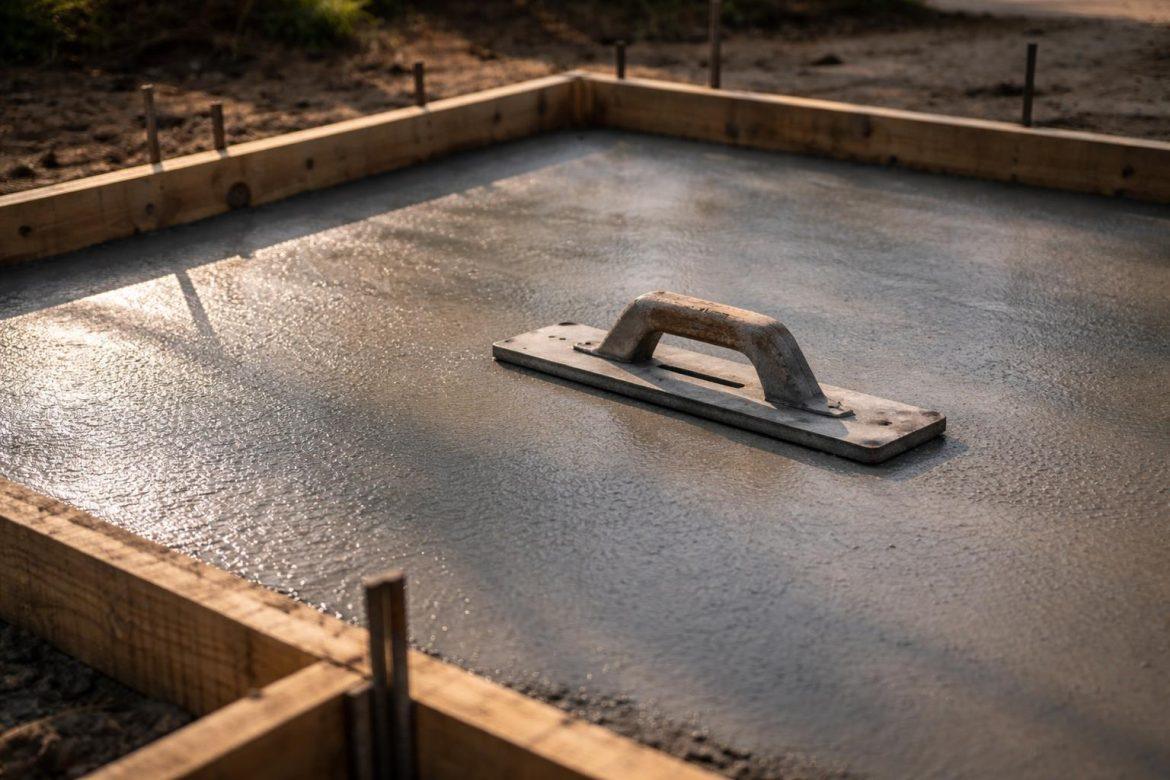 Quel délai pour marcher sur une dalle béton : réponse précise et délais par usage Maçon lissant une dalle béton fraîchement coulée