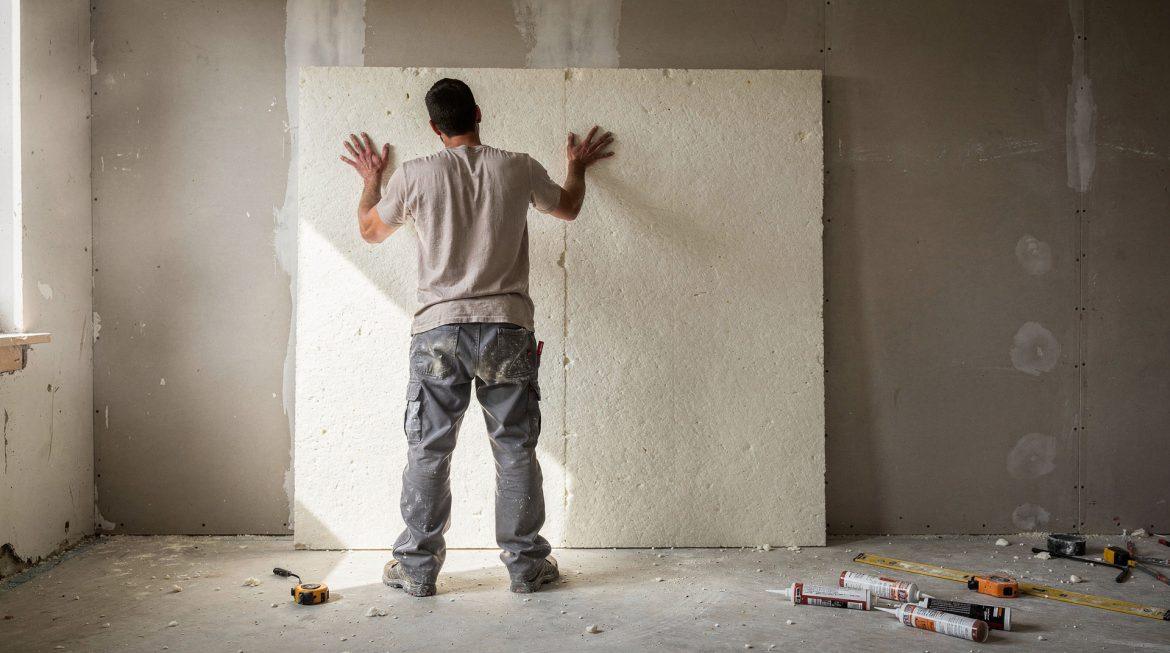 Isolation phonique mur mitoyen appartement : réduire les bruits en 7 étapes Pose d'un complexe isolant phonique sur un mur mitoyen